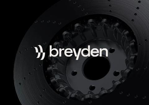 Breydon-Logo auf schwarzer Bremsscheibe.