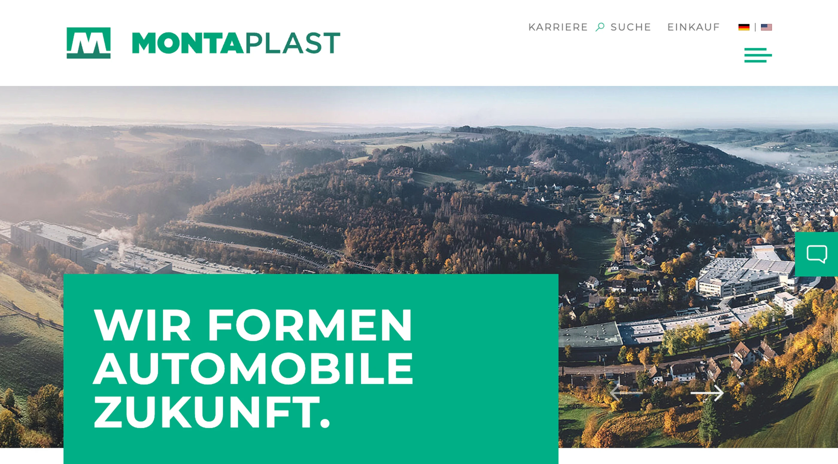 Luftaufnahme der Montaplast-Anlage mit Slogan.