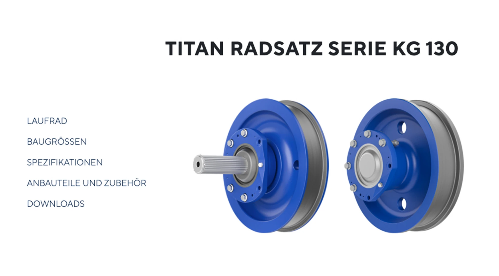 Titan Radsatz Serie KG 130 mit blauen Komponenten.